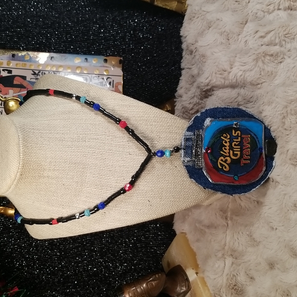 Black Girls trave denim fabricl necklace - Picture 6 of 9
